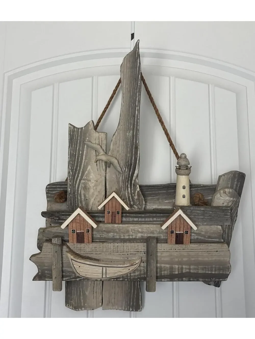 Beachcombers Vintage Wood Plaque Lighthouse Fish Houses Boat Seagull Nautical